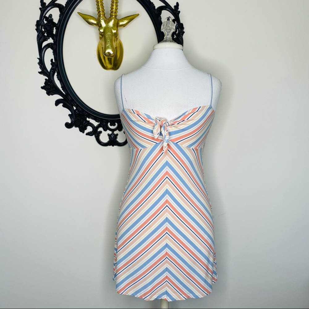 Others Follow Coral, Blue, Yellow and Gray Stripped Sundress